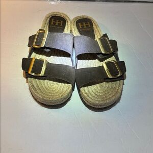 Haute Hippie Brown Suede Sandals with Gold Buckles